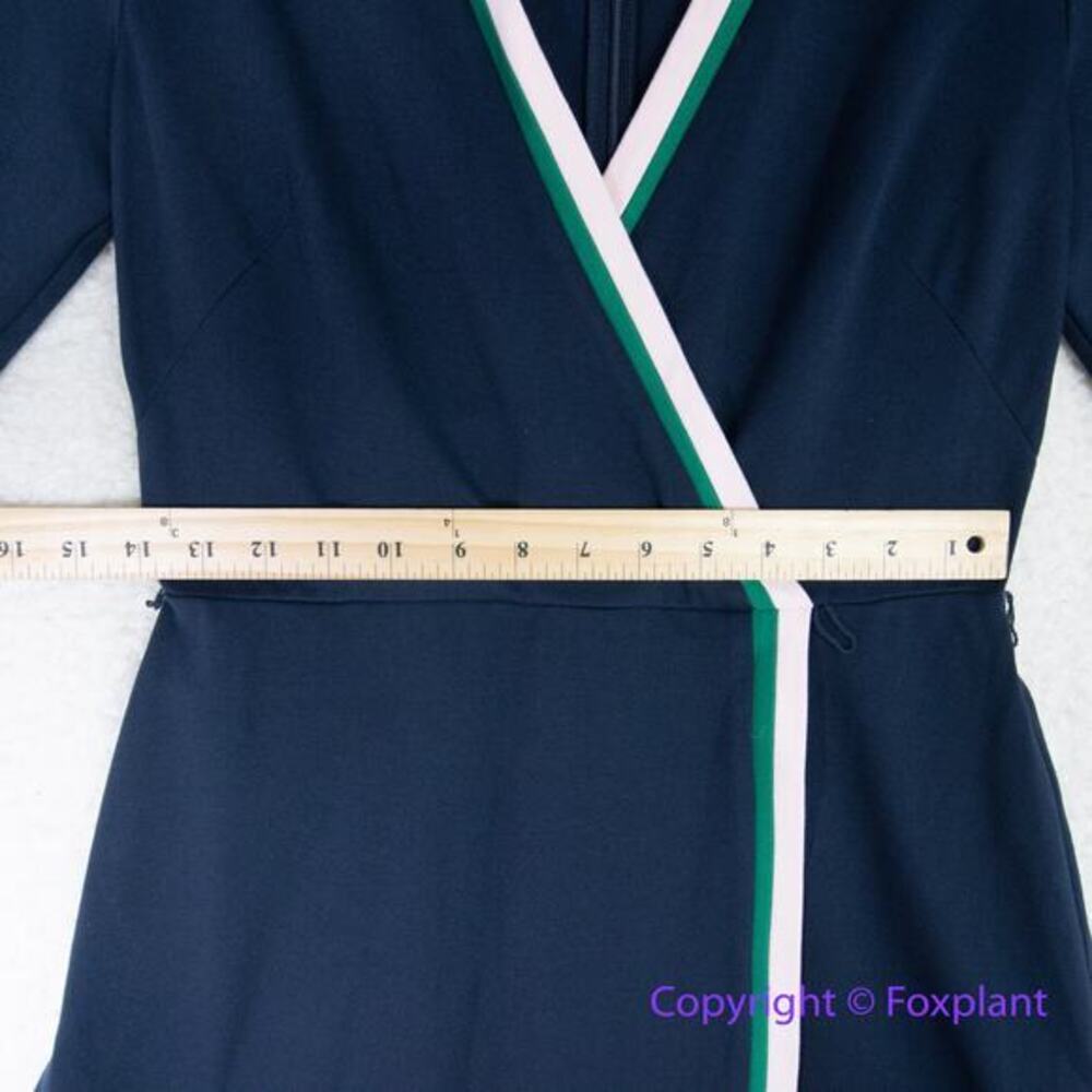 Eliza J‎ Contrast Trim Surplice V-Neck Wrap blue Dress, size 8 - Picture 6 of 16